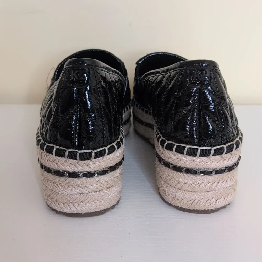 Karl Lagerfeld Paris Size 11 Desta Logo Black Puffy Quilted Platform Espadrilles